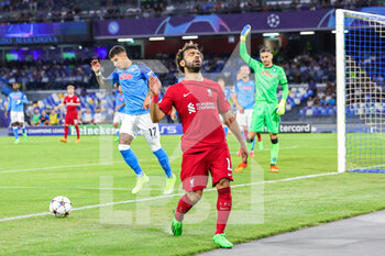 2022-09-07 - Mohamed Salah (11) of Liverpool reacts to a near miss during the Champions League match between Napoli and Liverpool at Diego Armando Maradona Stadium, Napoli, Italy on 7 September 2022. Photo Nigel Keene /ProSportsImages / DPPI - FOOTBALL - CHAMPIONS LEAGUE - NAPOLI V LIVERPOOL - UEFA CHAMPIONS LEAGUE - SOCCER