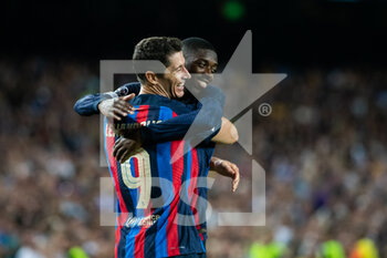 2022-09-07 - Robert Lewandowski of FC Barcelona celebrates with Ousmane Dembele during the UEFA Champions League, Group C, football match played between FC Barcelona and Viktoria Plzen at Spotify Camp Nou on September 07, 2022 in Barcelona, Spain.Photo Marc Graupera Aloma / SpainDPPI / DPPI - FOOTBALL - CHAMPIONS LEAGUE - FC BARCELONA V VIKTORIA PLZEN - UEFA CHAMPIONS LEAGUE - SOCCER
