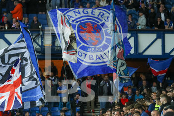2022-09-14 - Rangers fans ramp up the atmosphere and fly flags during the Champions League match between Rangers and Napoli at Ibrox, Glasgow, Scotland on 14 September 2022. Photo Colin Poultney / ProSportsImages / DPPI - FOOTBALL - CHAMPIONS LEAGUE - RANGERS V NAPOLI - UEFA CHAMPIONS LEAGUE - SOCCER