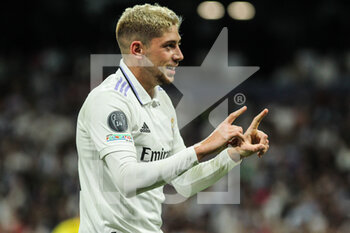 2022-09-14 - Federico Valverde of Real Madrid celebrates a goal during the UEFA Champions League, Group F, football match played between Real Madrid and RB Leipzig at Santiago Bernabeu on September 14, 2022 in Madrid, Spain. Photo Irina R.Hipolito / SpainDPPI / DPPI - FOOTBALL - CHAMPIONS LEAGUE - REAL MADRID V  LEIPZIG - UEFA CHAMPIONS LEAGUE - SOCCER