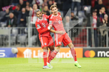 2022-10-04 - Serge Gnabry of Bayern Munich celebrates his goal 2-0 with Leon Goretzka during the UEFA Champions League, Group C football match between Bayern Munich and Viktoria Pilsen on October 4, 2022 at Allianz Arena in Munich, Germany - FOOTBALL - CHAMPIONS LEAGUE - BAYERN MUNICH V VIKTORIA PLZEN - UEFA CHAMPIONS LEAGUE - SOCCER