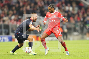 2022-10-04 - Serge Gnabry of Bayern Munich, Ludek Pernica of Viktoria Plzen during the UEFA Champions League, Group C football match between Bayern Munich and Viktoria Pilsen on October 4, 2022 at Allianz Arena in Munich, Germany - FOOTBALL - CHAMPIONS LEAGUE - BAYERN MUNICH V VIKTORIA PLZEN - UEFA CHAMPIONS LEAGUE - SOCCER