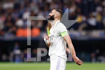 2022-10-05 - Karim Benzema of Real Madrid reacts during the UEFA Champions League, Group F, football match between Real Madrid and Shakhtar Donetsk on October 5, 2022 at Santiago Bernabeu stadium in Madrid, Spain - FOOTBALL - CHAMPIONS LEAGUE - REAL MADRID V SHAKHTAR DONETSK - UEFA CHAMPIONS LEAGUE - SOCCER