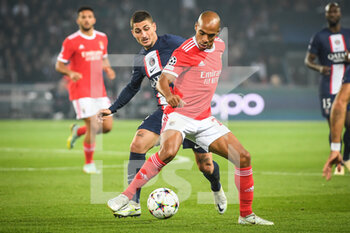 2022-10-11 - Marco VERRATTI of PSG and Joao MARIO of Benfica during the UEFA Champions League, Group H football match between Paris Saint-Germain and SL Benfica on October 11, 2022 at Parc des Princes stadium in Paris, France - FOOTBALL - CHAMPIONS LEAGUE - PARIS SG V BENFICA - UEFA CHAMPIONS LEAGUE - SOCCER