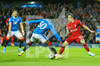 2022-10-12 - Fashion Sakala of Rangers, Darwin Nunez of Liverpool during the UEFA Champions League, Group A football match between Rangers and Liverpool on October 12, 2022 at Ibrox stadium in Glasgow, Scotland - FOOTBALL - CHAMPIONS LEAGUE - RANGERS V LIVERPOOL - UEFA CHAMPIONS LEAGUE - SOCCER