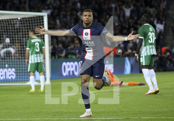 2022-10-25 - Kylian Mbappe of PSG celebrates his goal during the UEFA Champions League, Group H football match between Paris Saint-Germain (PSG) and Maccabi Haifa on October 25, 2022 at Parc des Princes stadium in Paris, France - FOOTBALL - CHAMPIONS LEAGUE - PARIS SG V MACCABI HAIFA - UEFA CHAMPIONS LEAGUE - SOCCER