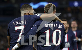 2022-10-25 - Kylian Mbappe of PSG celebrates his goal with Neymar Jr of PSG during the UEFA Champions League, Group H football match between Paris Saint-Germain (PSG) and Maccabi Haifa on October 25, 2022 at Parc des Princes stadium in Paris, France - FOOTBALL - CHAMPIONS LEAGUE - PARIS SG V MACCABI HAIFA - UEFA CHAMPIONS LEAGUE - SOCCER