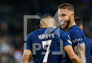 2022-10-25 - Kylian Mbappe of PSG celebrates with Sergio Ramos during the UEFA Champions League, Group H football match between Paris Saint-Germain and Maccabi Haifa on October 25, 2022 at Parc des Princes stadium in Paris, France - FOOTBALL - CHAMPIONS LEAGUE - PARIS SG V MACCABI HAIFA - UEFA CHAMPIONS LEAGUE - SOCCER