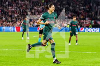 2022-10-26 - Darwin Nunez of Liverpool FC celebrates the second goal during the UEFA Champions League, Group A football match between Ajax and Liverpool on October 26, 2022 at Johan Cruijff ArenA in Amsterdam, Netherlands - FOOTBALL - CHAMPIONS LEAGUE - AJAX V LIVERPOOL - UEFA CHAMPIONS LEAGUE - SOCCER