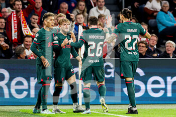 2022-10-26 - Harvey Elliott of Liverpool celebrates his goal 0-3 during the UEFA Champions League, Group A football match between Ajax and Liverpool on October 26, 2022 at Johan Cruijff ArenA in Amsterdam, Netherlands - FOOTBALL - CHAMPIONS LEAGUE - AJAX V LIVERPOOL - UEFA CHAMPIONS LEAGUE - SOCCER