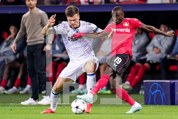 2022-11-01 - Bjorn Meijer of Club Brugge KV, Moussa Diaby of Bayer 04 Leverkusen during the UEFA Champions League, Group B football match between Bayer 04 Leverkusen and Club Brugge KV on November 1, 2022 at the BayArena in Leverkusen, Germany - FOOTBALL - CHAMPIONS LEAGUE - BAYER LEVERKUSEN V CLUB BRUGGE - UEFA CHAMPIONS LEAGUE - SOCCER
