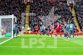 2022-11-01 - Liverpool forward Mohamed Salah (11) scores a goal 1-0 during the UEFA Champions League, Group A football match between Liverpool FC and SSC Napoli on November 1, 2022 at Anfield stadium in Liverpool, England - FOOTBALL - CHAMPIONS LEAGUE - LIVERPOOL V NAPOLI - UEFA CHAMPIONS LEAGUE - SOCCER