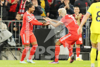 2022-11-01 - Eric Maxim Choupo-Moting of Bayern Munich celebrates his goal 2-0 with Serge Gnabry during the UEFA Champions League, Group C football match between Bayern Munich and FC Internazionale on November 1, 2022 at Allianz Arena in Munich, Germany - FOOTBALL - CHAMPIONS LEAGUE - BAYERN MUNICH V INTERNAZIONALE - UEFA CHAMPIONS LEAGUE - SOCCER