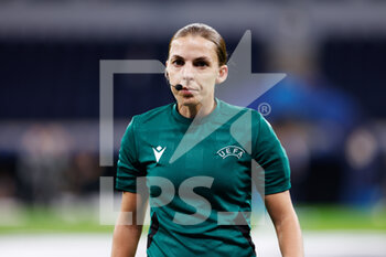 2022-11-02 - Stephanie Frappart, referee of the match, warms up during the UEFA Champions League, Group F football match between Real Madrid and Celtic FC on November 2, 2022 at Santiago Bernabeu stadium in Madrid, Spain - FOOTBALL - CHAMPIONS LEAGUE - REAL MADRID V CELTIC - UEFA CHAMPIONS LEAGUE - SOCCER