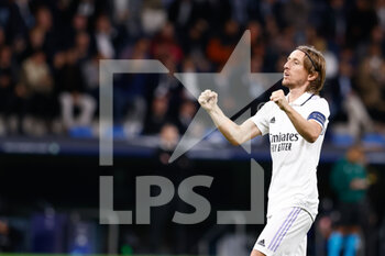 2022-11-02 - Luka Modric of Real Madrid celebrates a goal 1-0 during the UEFA Champions League, Group F football match between Real Madrid and Celtic FC on November 2, 2022 at Santiago Bernabeu stadium in Madrid, Spain - FOOTBALL - CHAMPIONS LEAGUE - REAL MADRID V CELTIC - UEFA CHAMPIONS LEAGUE - SOCCER
