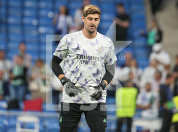 2022-11-02 - Thibaut Courtois of Real Madrid warms up during the UEFA Champions League, Group F football match between Real Madrid CF and Celtic FC on November 2, 2022 at Santiago Bernabeu stadium in Madrid, Spain - FOOTBALL - CHAMPIONS LEAGUE - REAL MADRID V CELTIC - UEFA CHAMPIONS LEAGUE - SOCCER