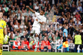 2022-11-02 - Rodrygo Goes of Real Madrid celebrates a goal 2-0 during the UEFA Champions League, Group F football match between Real Madrid and Celtic FC on November 2, 2022 at Santiago Bernabeu stadium in Madrid, Spain - FOOTBALL - CHAMPIONS LEAGUE - REAL MADRID V CELTIC - UEFA CHAMPIONS LEAGUE - SOCCER