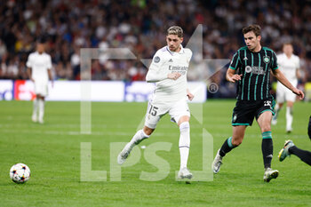 2022-11-02 - Federico Valverde of Real Madrid, Matt O'Riley of Celtic during the UEFA Champions League, Group F football match between Real Madrid and Celtic FC on November 2, 2022 at Santiago Bernabeu stadium in Madrid, Spain - FOOTBALL - CHAMPIONS LEAGUE - REAL MADRID V CELTIC - UEFA CHAMPIONS LEAGUE - SOCCER