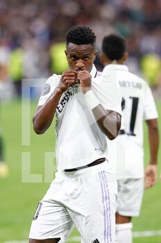 2022-11-02 - Vinicius Junior of Real Madrid celebrates a goal 4-0 during the UEFA Champions League, Group F football match between Real Madrid and Celtic FC on November 2, 2022 at Santiago Bernabeu stadium in Madrid, Spain - FOOTBALL - CHAMPIONS LEAGUE - REAL MADRID V CELTIC - UEFA CHAMPIONS LEAGUE - SOCCER