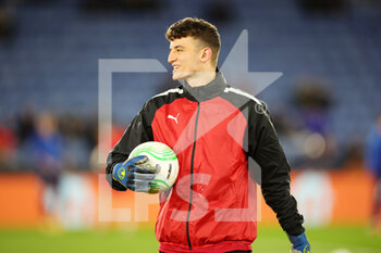2022-02-17 - Randers goalkeeper Alexander Nybo (22) warms up before the UEFA Europa Conference League, Play-off, 1st leg football match between Leicester City and Randers FC on February 17, 2022 at the King Power Stadium in Leicester, England - LEICESTER CITY VS RANDERS FC - UEFA CONFERENCE LEAGUE - SOCCER