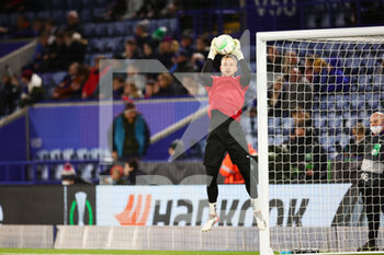 2022-02-17 - Randers goalkeeper Patrik Carlgren (1) warms up before the UEFA Europa Conference League, Play-off, 1st leg football match between Leicester City and Randers FC on February 17, 2022 at the King Power Stadium in Leicester, England - LEICESTER CITY VS RANDERS FC - UEFA CONFERENCE LEAGUE - SOCCER