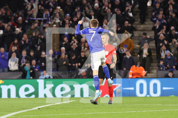 2022-02-17 - Leicester City Midfielder Harvey Barnes (7) celebrates scoring 2-1 during the UEFA Europa Conference League, Play-off, 1st leg football match between Leicester City and Randers FC on February 17, 2022 at the King Power Stadium in Leicester, England - LEICESTER CITY VS RANDERS FC - UEFA CONFERENCE LEAGUE - SOCCER