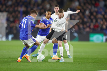 2022-03-10 - Rennes Defender Adrien Truffert (3) battles with Leicester City Midfielder Marc Albrighton (11) during the UEFA Conference League, Round of 16, 1st leg football match between Leicester City and Stade Rennais (Rennes) on March 10, 2022 at King Power Stadium in Leicester, England - LEICESTER CITY VS STADE RENNAIS (RENNES) - UEFA CONFERENCE LEAGUE - SOCCER