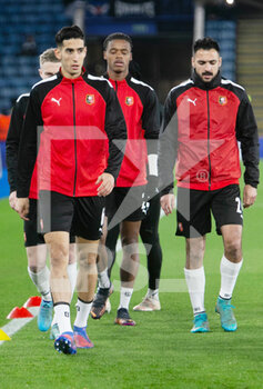 2022-03-10 - Nayef Aguerd of Stade Rennais warms up during the UEFA Conference League, Round of 16, 1st leg football match between Leicester City and Stade Rennais (Rennes) on March 10, 2022 at King Power Stadium in Leicester, England - LEICESTER CITY VS STADE RENNAIS (RENNES) - UEFA CONFERENCE LEAGUE - SOCCER