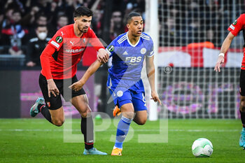 2022-03-17 - Martin TERRIER of Rennes and Youri TIELEMANS of Leicester City during the UEFA Conference League, Round of 16, 2nd leg football match between Stade Rennais (Rennes) and Leicester City on March 17, 2022 at Roazhon Park in Rennes, France - STADE RENNAIS (RENNES) VS LEICESTER CITY - UEFA CONFERENCE LEAGUE - SOCCER