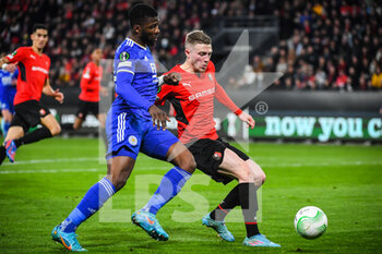 2022-03-17 - Kelechi IHEANACHO of Leicester City and Adrien TRUFFERT of Rennes during the UEFA Conference League, Round of 16, 2nd leg football match between Stade Rennais (Rennes) and Leicester City on March 17, 2022 at Roazhon Park in Rennes, France - STADE RENNAIS (RENNES) VS LEICESTER CITY - UEFA CONFERENCE LEAGUE - SOCCER