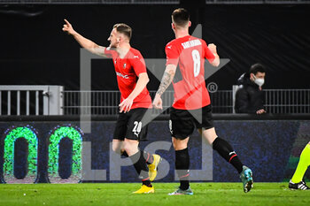 2022-03-17 - Flavien TAIT of Rennes celebrate his goal with Baptiste SANTAMARIA of Rennes during the UEFA Conference League, Round of 16, 2nd leg football match between Stade Rennais (Rennes) and Leicester City on March 17, 2022 at Roazhon Park in Rennes, France - STADE RENNAIS (RENNES) VS LEICESTER CITY - UEFA CONFERENCE LEAGUE - SOCCER