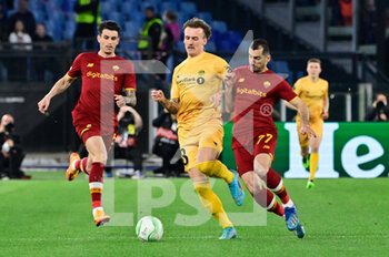 2022-04-14 - Henrikh Mkhitaryan (AS Roma) Runar Espejord (Bodo/Glimt) during the UEFA Europa Conference League football match between AS Roma and FK Bodo/Glimt at The Olympic Stadium in Rome on April 14, 2022. - AS ROMA VS FK BODO/GLIMT - UEFA CONFERENCE LEAGUE - SOCCER