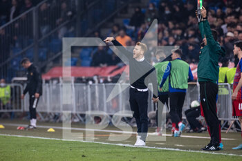 2022-03-17 - BASEL, SWITZERLAND - MARCH 17: FC Basel Head Coach Guillermo Abascal gestures during the UEFA Conference League Round of 16 Leg Two match between FC Basel and Olympique Marseille at  on March 17, 2022 in Basel, Switzerland. - FC BASEL AND OLYMPIQUE MARSEILLE - UEFA CONFERENCE LEAGUE - SOCCER