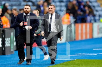 2022-04-28 - Brendan Rodgers Manager of Leicester City comes out for the pre-match interview during the UEFA Europa Conference League, Semi-finals, 1st leg football match between Leicester City and AS Roma on April 28, 2022 at the King Power Stadium in Leicester, England - LEICESTER CITY VS AS ROMA - UEFA CONFERENCE LEAGUE - SOCCER