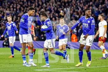 2022-04-28 - Ademola Lookman (37) of Leicester City celebrates after the Roma's Gianluca Mancini own goal 1-1 during the UEFA Europa Conference League, Semi-finals, 1st leg football match between Leicester City and AS Roma on April 28, 2022 at the King Power Stadium in Leicester, England - LEICESTER CITY VS AS ROMA - UEFA CONFERENCE LEAGUE - SOCCER
