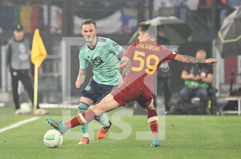 2022-05-05 - James Maddison (Leicester City) Nicola Zalewski (AS Roma) during the UEFA Europa Conference League football match between AS Roma and Leicester City at The Olympic Stadium in Rome on May 05, 2022. - AS ROMA VS LEICESTER - UEFA CONFERENCE LEAGUE - SOCCER