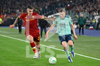 2022-05-05 - Gianluca Mancini (AS Roma) Jamie Vardy (Leicester City) during the UEFA Europa Conference League football match between AS Roma and Leicester City at The Olympic Stadium in Rome on May 05, 2022. - AS ROMA VS LEICESTER - UEFA CONFERENCE LEAGUE - SOCCER