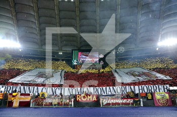 2022-05-05 - Roma fans show a choreography during the UEFA Conference League, Semi-finals, 2nd leg football match between AS Roma and Leicester City on May 5, 2022 at Stadio Olimpico in Rome, Italy - AS ROMA VS LEICESTER CITY - UEFA CONFERENCE LEAGUE - SOCCER