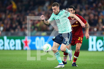 2022-05-05 - Jamie Vardy of Leicester (L) vies for the ball with Sergio Oliveira of Roma (R) during the UEFA Conference League, Semi-finals, 2nd leg football match between AS Roma and Leicester City on May 5, 2022 at Stadio Olimpico in Rome, Italy - AS ROMA VS LEICESTER CITY - UEFA CONFERENCE LEAGUE - SOCCER