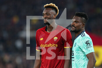 2022-05-05 - Tammy Abraham of Roma (L) and Harvey Barnes of Leicester City (R) during the UEFA Conference League, Semi-finals, 2nd leg football match between AS Roma and Leicester City on May 5, 2022 at Stadio Olimpico in Rome, Italy - AS ROMA VS LEICESTER CITY - UEFA CONFERENCE LEAGUE - SOCCER
