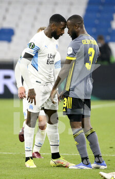 2022-05-05 - Gerson Santos da Silva of Marseille head to head with Lutsharel Geertruida of Feyenoord during the UEFA Europa Conference League semi-final second leg football match between Olympique de Marseille (OM) and Feyenoord Rotterdam on May 5, 2022 at Stade Velodrome in Marseille, France - OLYMPIQUE DE MARSEILLE (OM) VS FEYENOORD ROTTERDAM - UEFA CONFERENCE LEAGUE - SOCCER