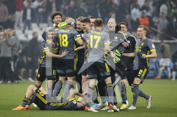 2022-05-05 - Players of Feyenoord Rotterdam celebrate their qualification for the Final following the UEFA Europa Conference League semi-final second leg football match between Olympique de Marseille (OM) and Feyenoord Rotterdam on May 5, 2022 at Stade Velodrome in Marseille, France - OLYMPIQUE DE MARSEILLE (OM) VS FEYENOORD ROTTERDAM - UEFA CONFERENCE LEAGUE - SOCCER