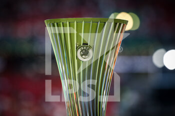 2022-05-25 - UEFA Europa Conference League trophy is seen ahead of the UEFA Europa Conference League, Final football match between AS Roma and Feyenoord on May 25, 2022 at the National Arena in Tirana, Albania - FOOTBALL - CONFERENCE LEAGUE - FINAL - ROMA V FEYENOORD - UEFA CONFERENCE LEAGUE - SOCCER