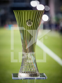 2022-05-25 - UEFA Europa Conference League trophy is seen ahead of the UEFA Europa Conference League, Final football match between AS Roma and Feyenoord on May 25, 2022 at the National Arena in Tirana, Albania - FOOTBALL - CONFERENCE LEAGUE - FINAL - ROMA V FEYENOORD - UEFA CONFERENCE LEAGUE - SOCCER