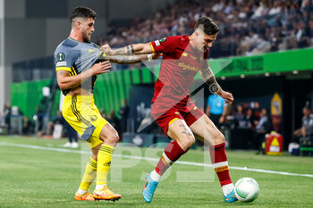 2022-05-25 - Marcos Senesi of Feyenoord challenges Nicolo Zaniolo of AS Roma during the UEFA Europa Conference League, Final football match between AS Roma and Feyenoord on May 25, 2022 at the National Arena in Tirana, Albania - FOOTBALL - CONFERENCE LEAGUE - FINAL - ROMA V FEYENOORD - UEFA CONFERENCE LEAGUE - SOCCER