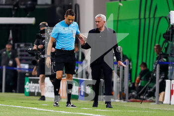 2022-05-25 - Fourth official Sandro Scharer and coach Jose Mourinho of AS Roma during the UEFA Europa Conference League, Final football match between AS Roma and Feyenoord on May 25, 2022 at the National Arena in Tirana, Albania - FOOTBALL - CONFERENCE LEAGUE - FINAL - ROMA V FEYENOORD - UEFA CONFERENCE LEAGUE - SOCCER