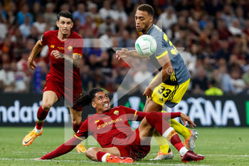 2022-05-25 - Chris Smalling of AS Roma and Cyriel Dessers of Feyenoord battle for the ball during the UEFA Europa Conference League, Final football match between AS Roma and Feyenoord on May 25, 2022 at the National Arena in Tirana, Albania - FOOTBALL - CONFERENCE LEAGUE - FINAL - ROMA V FEYENOORD - UEFA CONFERENCE LEAGUE - SOCCER