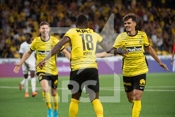 2022-08-11 - August 11, 2022, Bern, Wankdorf, Conference League: BSC Young Boys - Kuopion PS, players #11 Cedric Itten (Young Boys) and #22 Donat Rrudhani (Young Boys) are happy with #18 Jean-Pierre Nsame (Young Boys) about his goal to make it 1-0. - CONFERENCE LEAGUE: BSC YOUNG BOYS - KUOPION PS - UEFA CONFERENCE LEAGUE - SOCCER