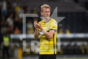 2022-08-11 - August 11, 2022, Bern, Wankdorf, Conference League: BSC Young Boys - Kuopion PS, #28 Fabian Lustenberger (Young Boys) is happy about the win. - CONFERENCE LEAGUE: BSC YOUNG BOYS - KUOPION PS - UEFA CONFERENCE LEAGUE - SOCCER