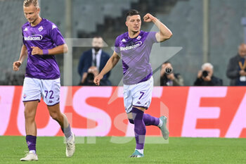 2022-10-13 - Luka Jovic (ACF Fiorentina) celebrates after scoring a goal - ACF FIORENTINA VS HEART OF MIDLOTHIAN FC - UEFA CONFERENCE LEAGUE - SOCCER